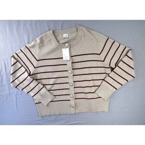 A New Day Striped Cardigan Lady‎ Jacket taupe and burgundy Women's Large New